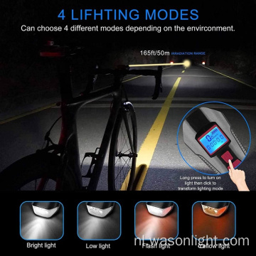 Heet verkopen USB -oplaadbare Mountain Road Bike Tail Light en Front Light Set Cycle Koplamp met fietssnelheidsmeter kilometerteller